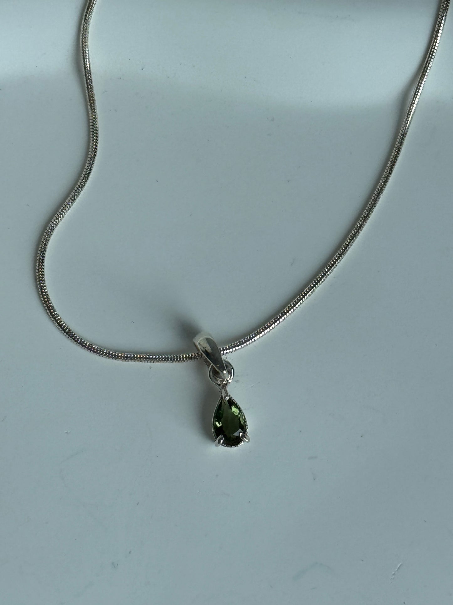 925 Sterling Silver Moldavite Necklace Faceted