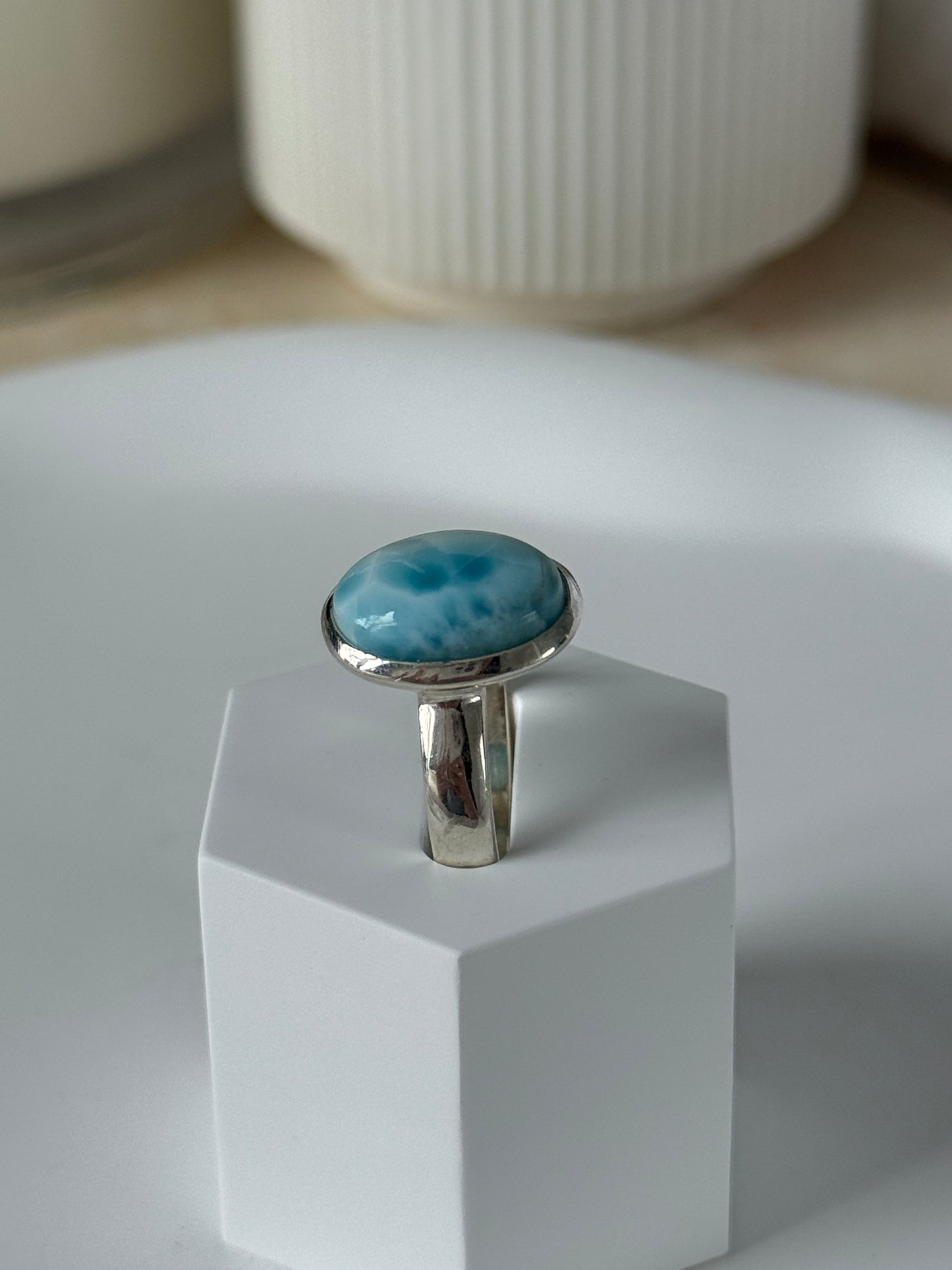 925 Sterling Silver Larimar Oval Ring