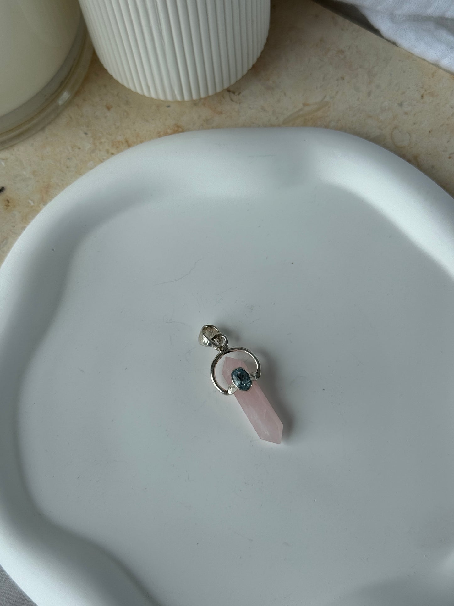 925 Sterling Silver Rose Quartz & Topaz Pendant