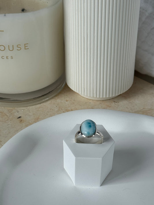 925 Sterling Silver Larimar Oval Ring