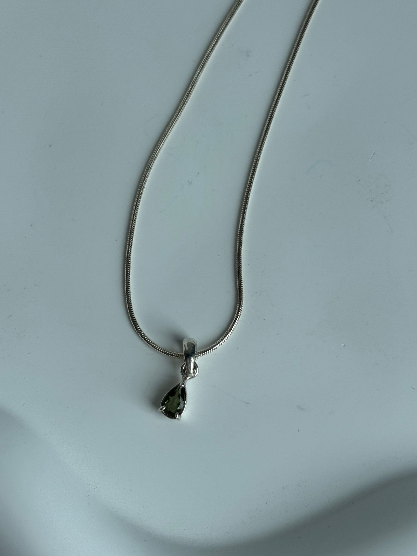 925 Sterling Silver Moldavite Necklace Faceted