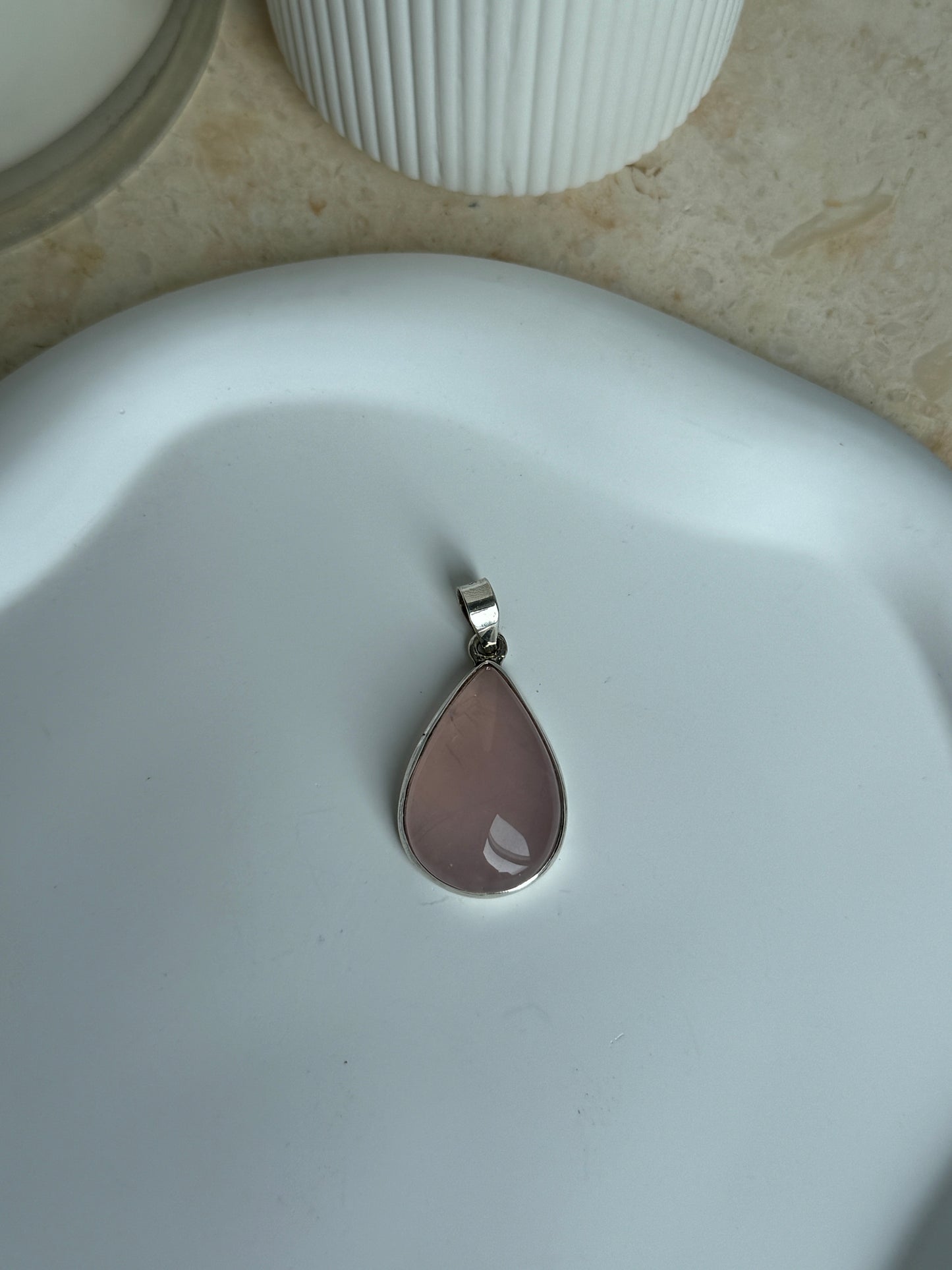 925 Sterling Silver Rose Quartz Teardrop Pendant