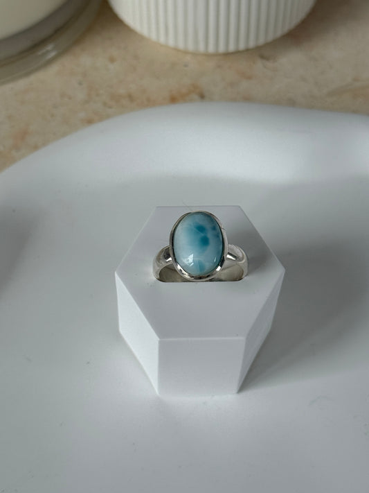 925 Sterling Silver Larimar Oval Ring